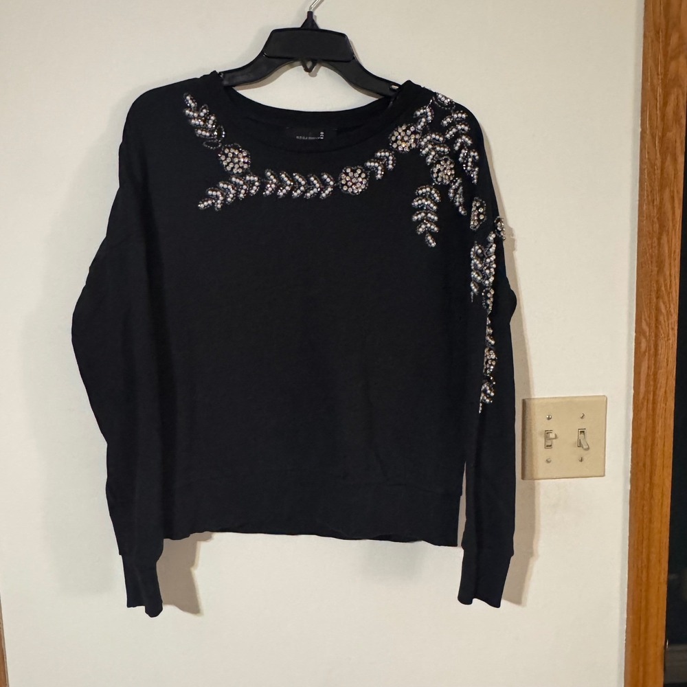 Broadway Black Beaded Embellished‎ Crewneck Sweatshirt Women's Size S